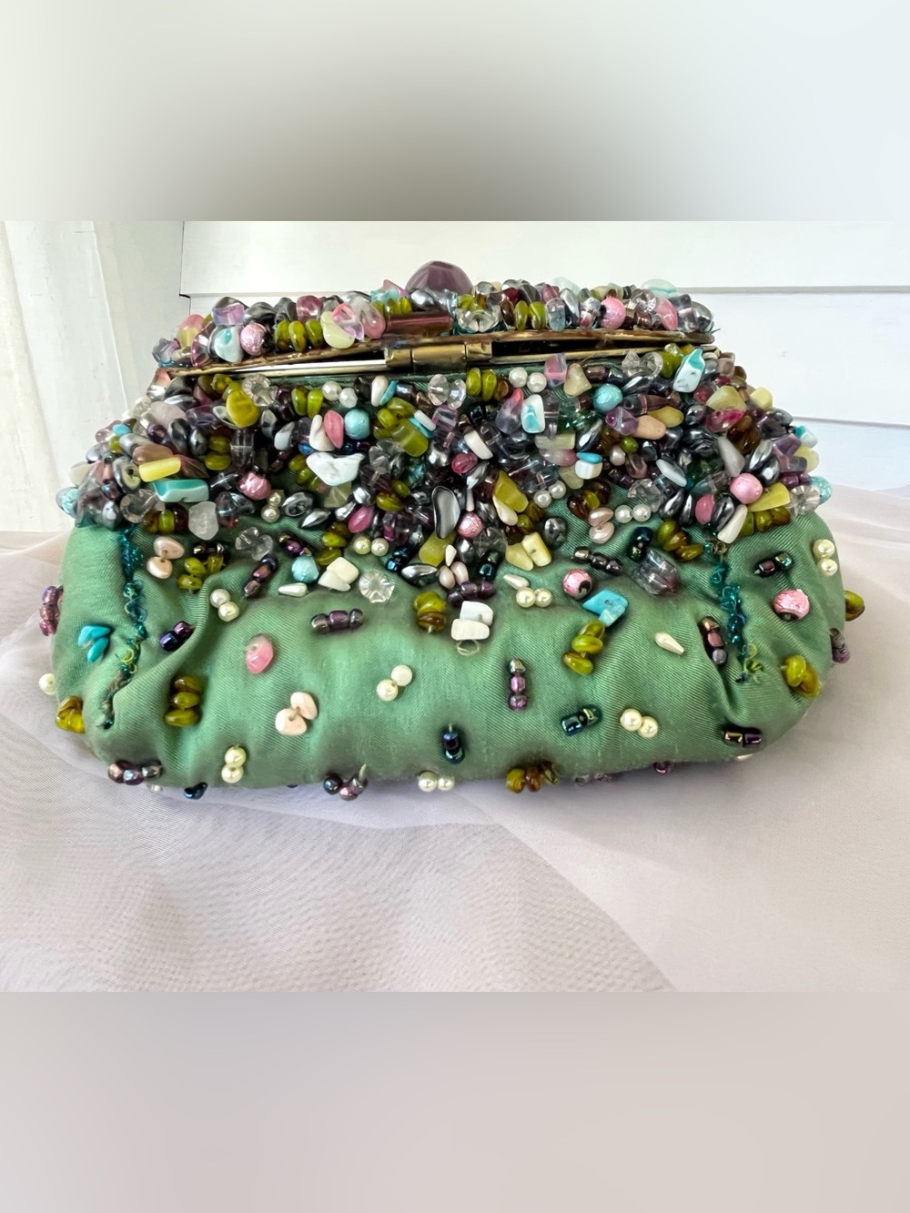Mary Frances Beaded Purse Sage Green with Pastel Accents, GUC Vintage - Picture 2 of 14